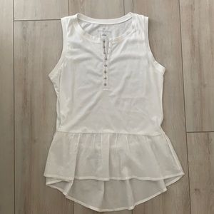 Nordstrom brand Caslon White Jersey Tank with hook Henley front detail